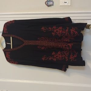 Dark romantic Free people LS Black  embroidered Mini dress-small